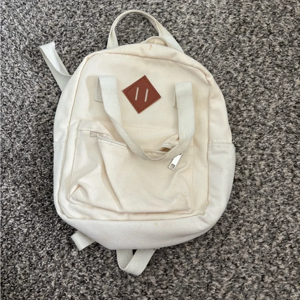 Cream and Brown Casual Backpack with Leather Accents